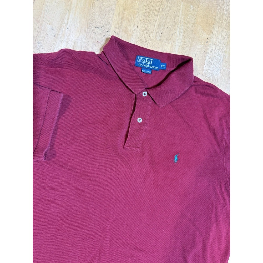 Vintage Polo Ralph Lauren Men's XXL Burgundy Polo Shirt Teal Pony 100% Cotton
